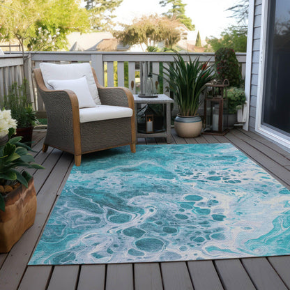 Faerara Teal Washable Indoor-Outdoor Rug