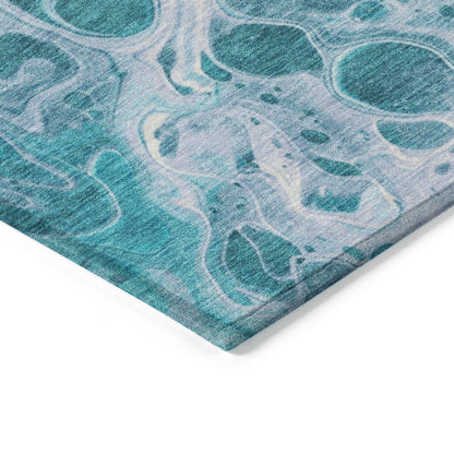 Faerara Teal Washable Indoor-Outdoor Rug
