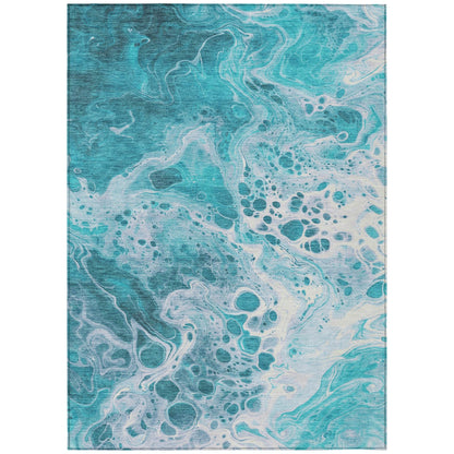 Faerara Teal Washable Indoor-Outdoor Rug
