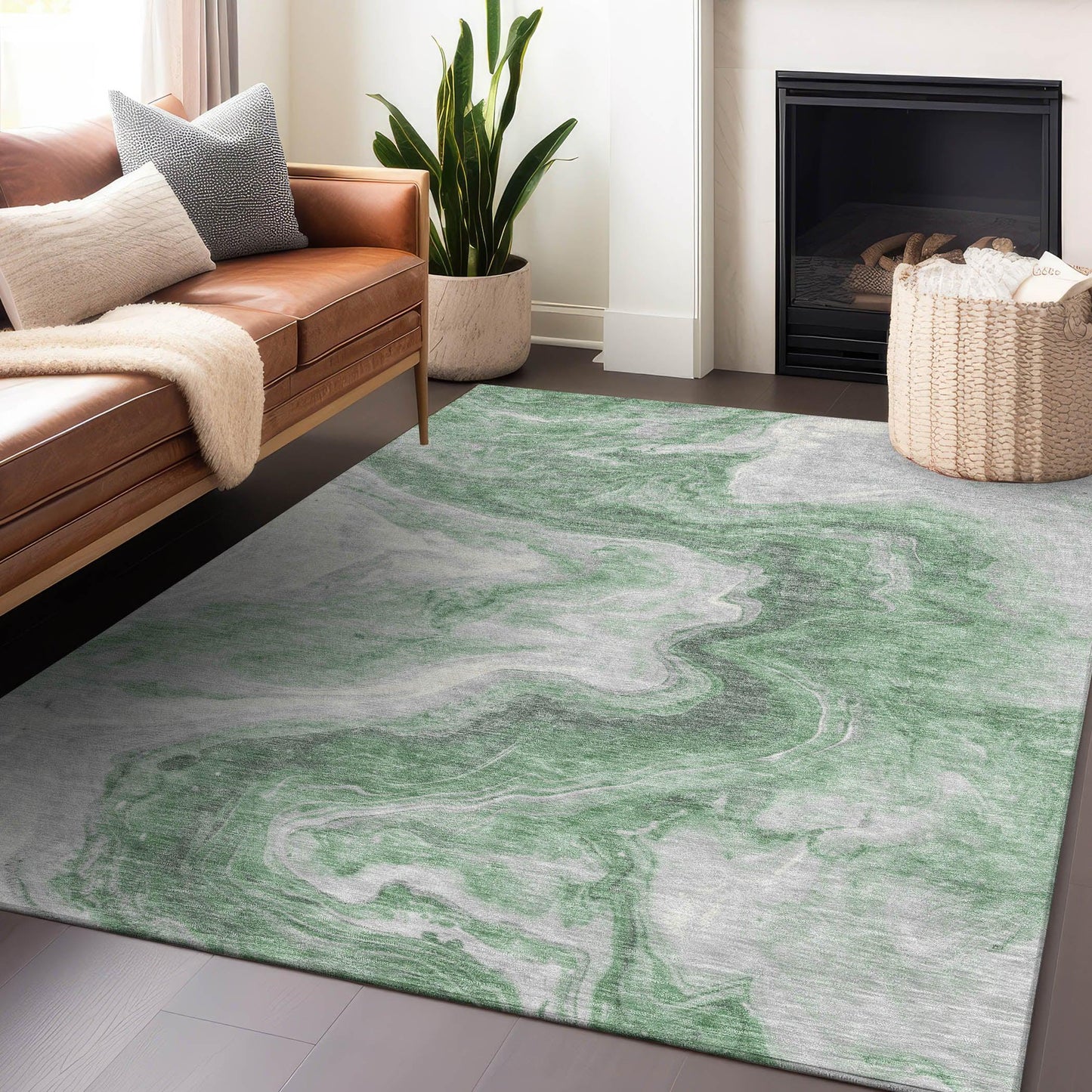 Faeras Green Washable Indoor-Outdoor Rug