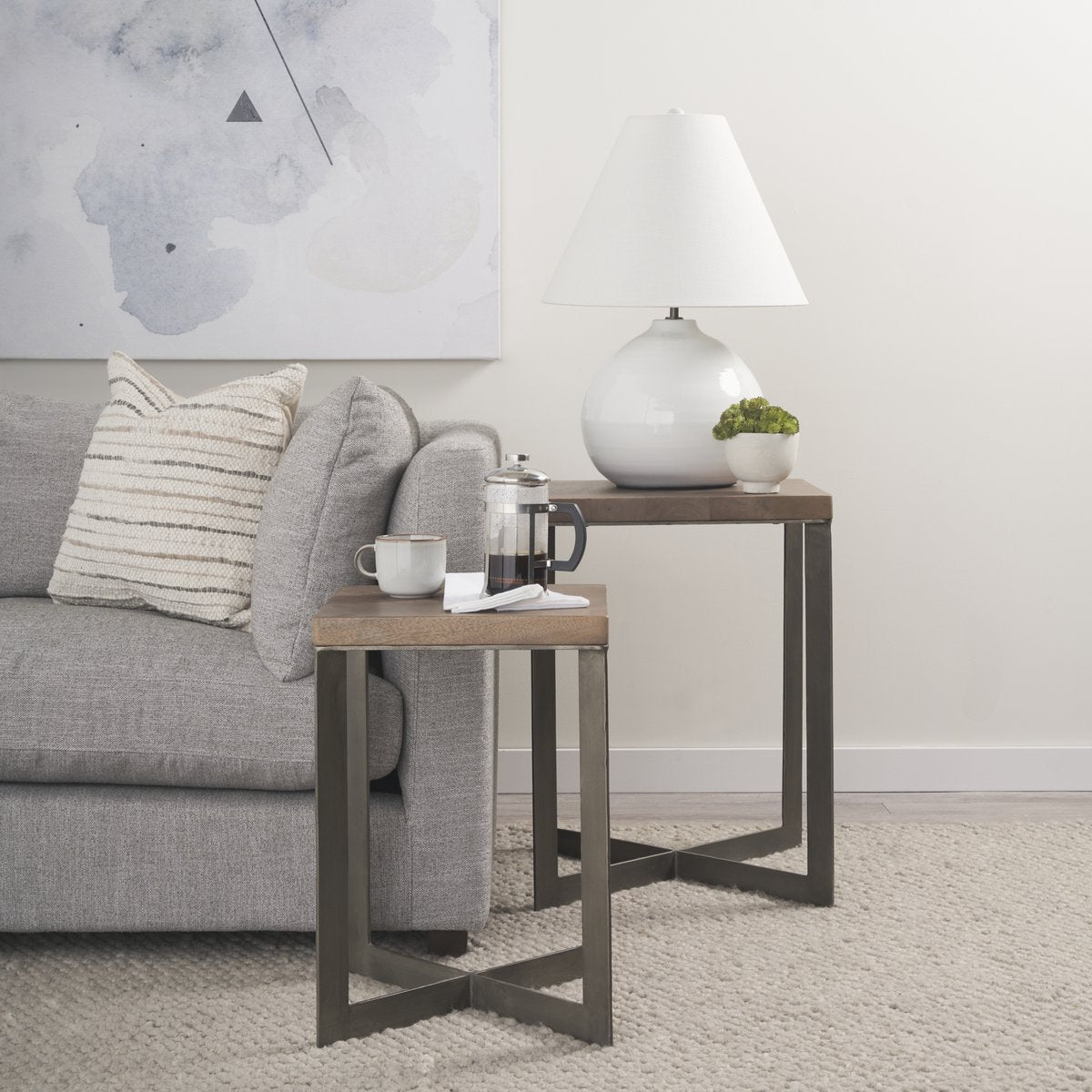 Mercana Faye Wood Top Square Accent Table 2PC