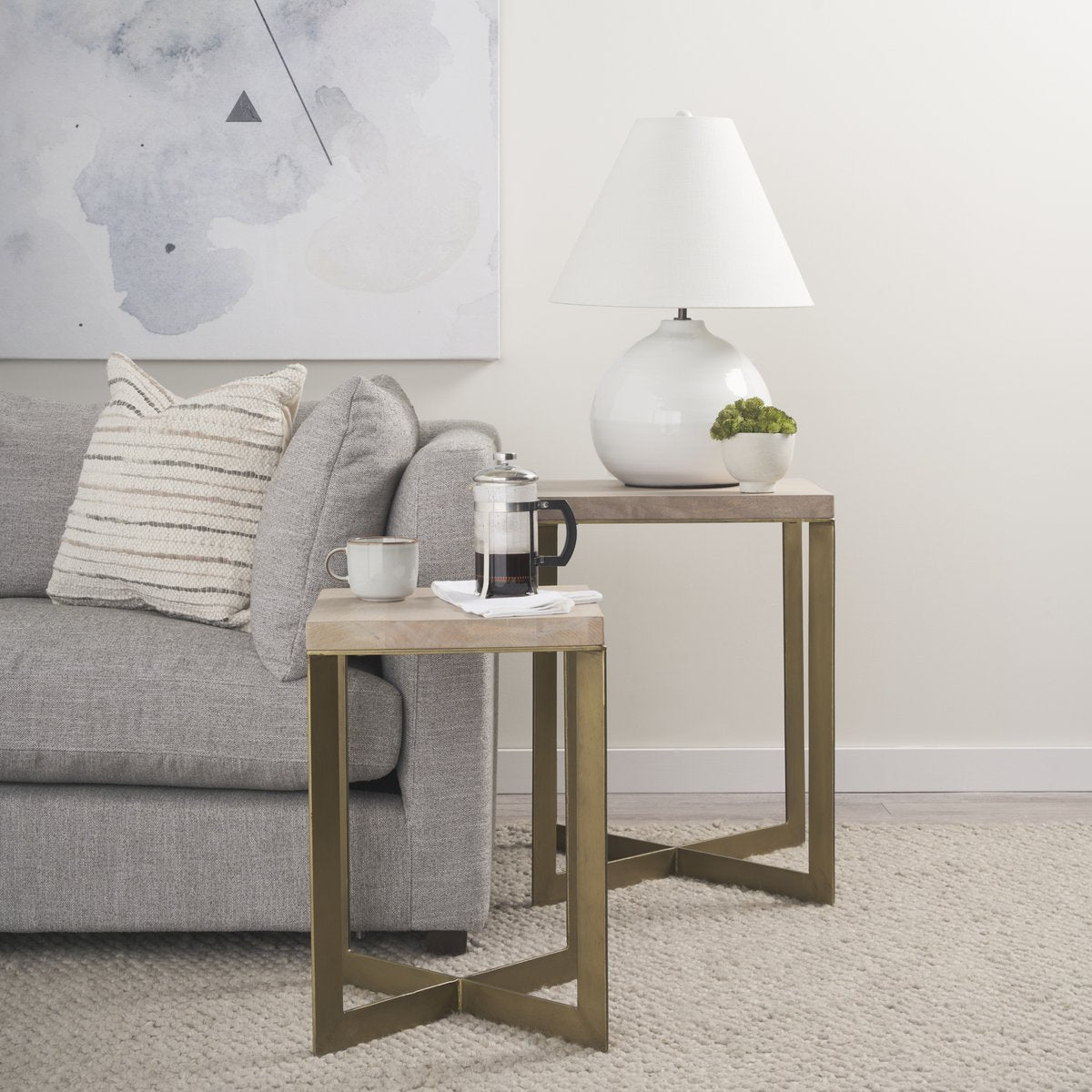 Mercana Faye Wood Top Square Accent Table 2PC