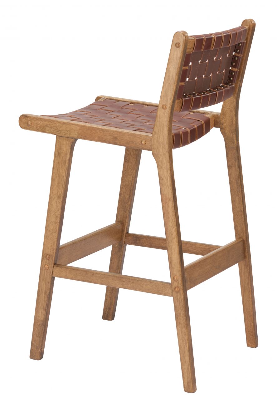 Zuo Modern Feder Brown Leather Barstool 2PC