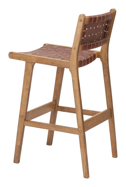 Zuo Modern Feder Brown Leather Barstool 2PC