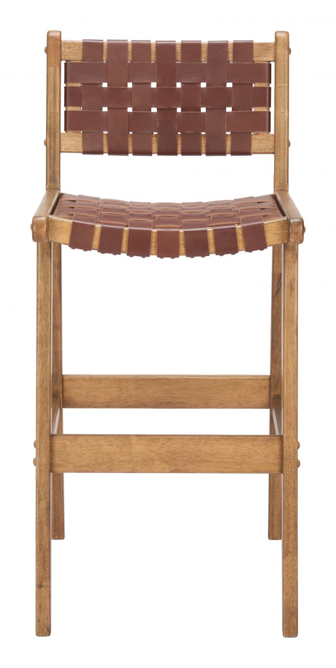 Zuo Modern Feder Brown Leather Barstool 2PC