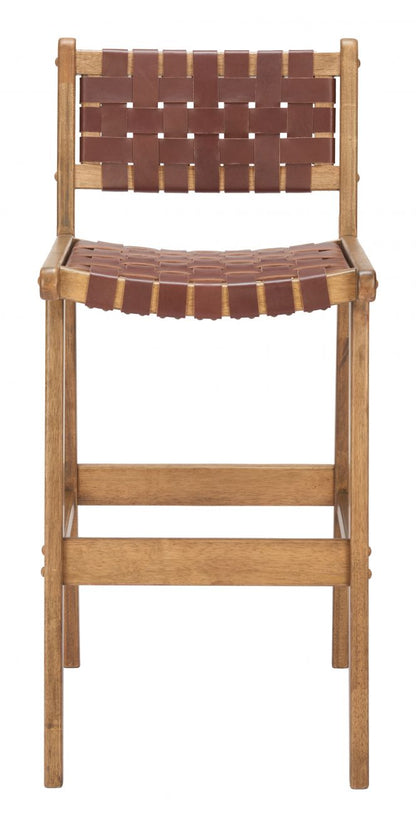 Zuo Modern Feder Brown Leather Barstool 2PC