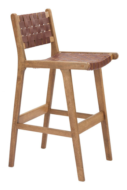 Zuo Modern Feder Brown Leather Barstool 2PC