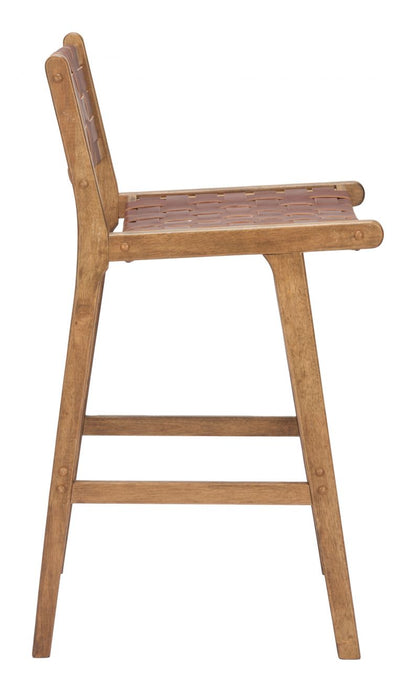 Zuo Modern Feder Brown Leather Barstool 2PC