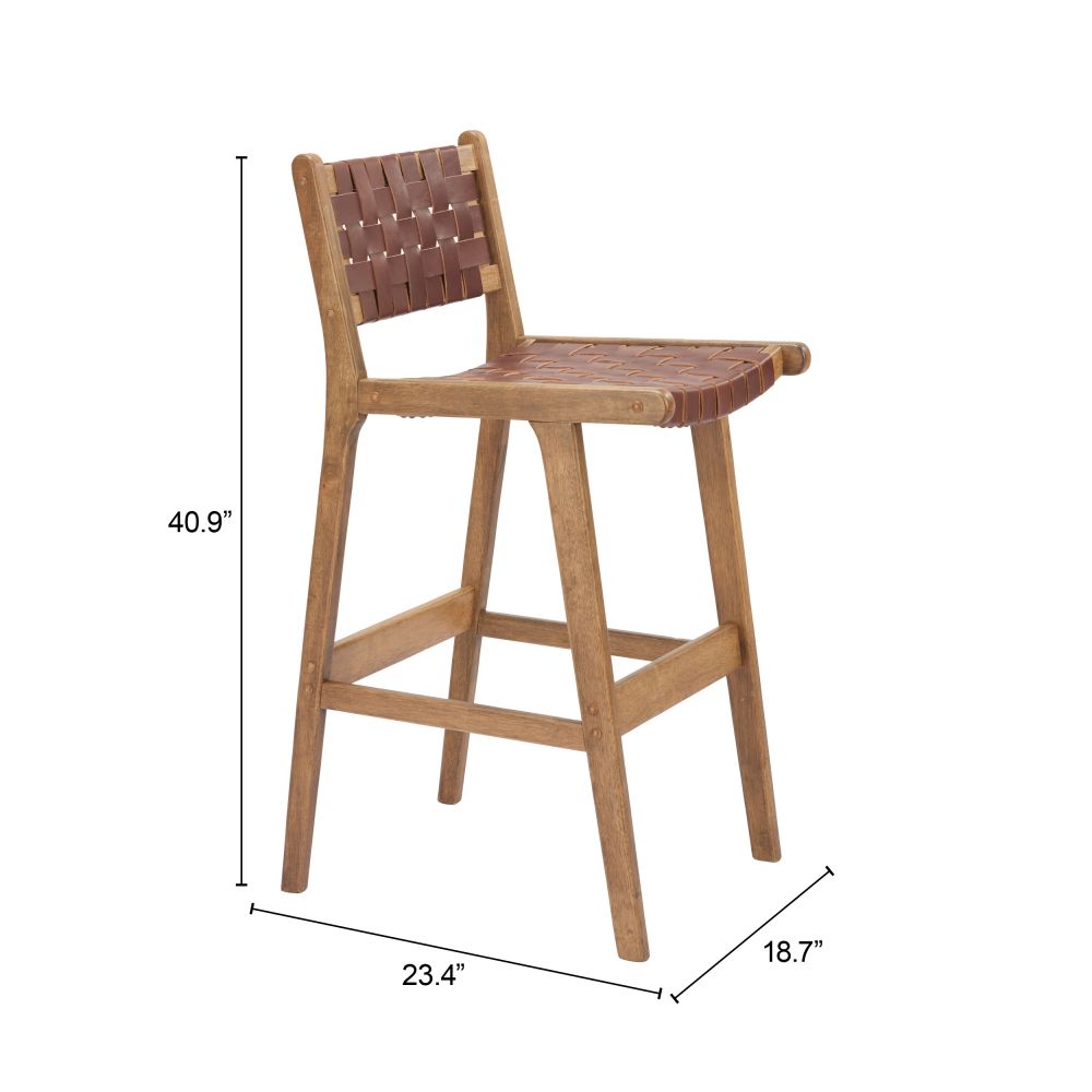 Zuo Modern Feder Brown Leather Barstool 2PC