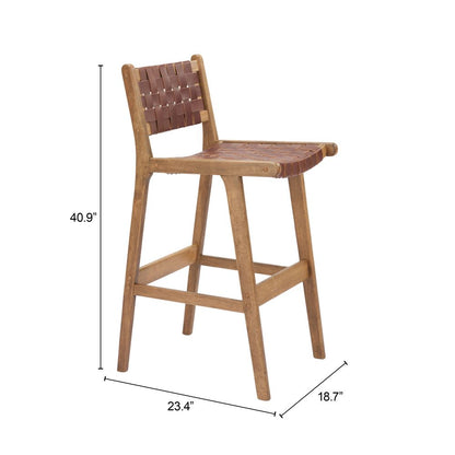 Zuo Modern Feder Brown Leather Barstool 2PC