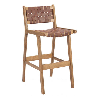 Zuo Modern Feder Brown Leather Barstool 2PC