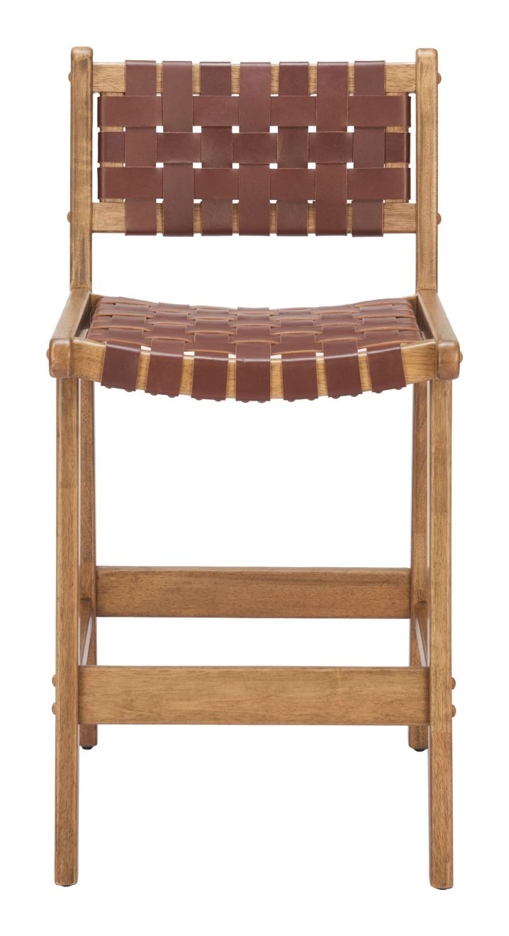 Zuo Modern Feder Brown Leather Counter Stool 2PC