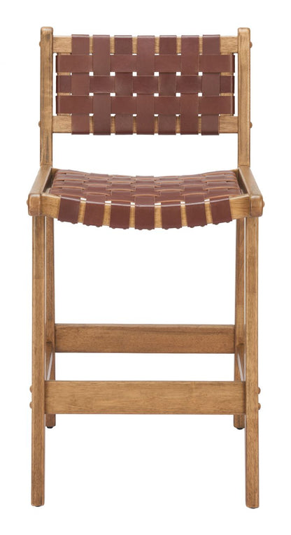 Zuo Modern Feder Brown Leather Counter Stool 2PC