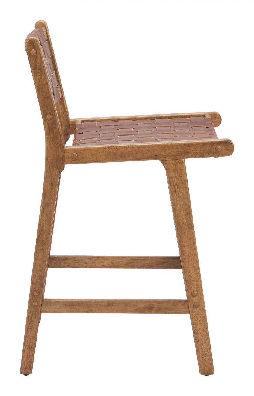 Zuo Modern Feder Brown Leather Counter Stool 2PC
