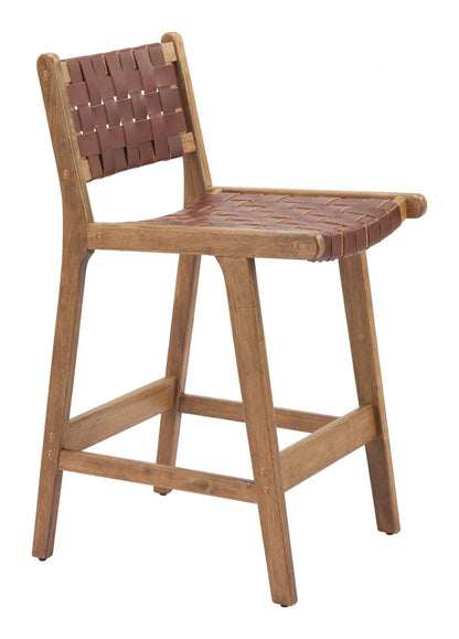Zuo Modern Feder Brown Leather Counter Stool 2PC