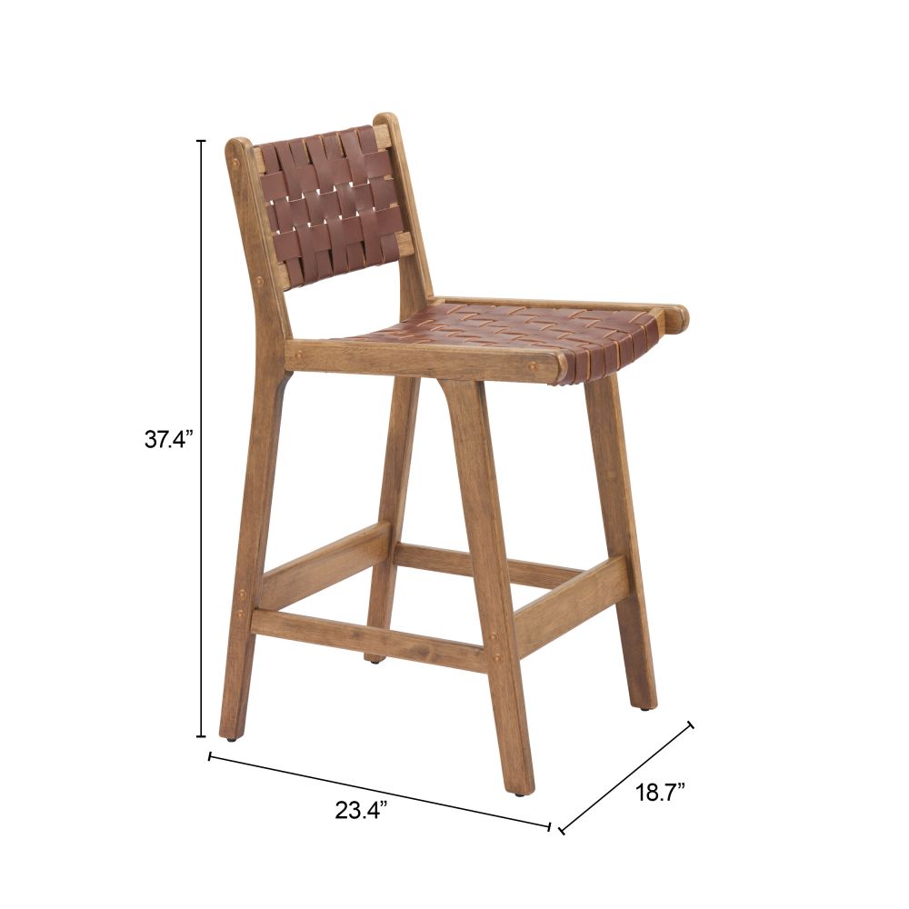 Zuo Modern Feder Brown Leather Counter Stool 2PC