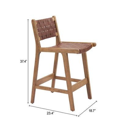 Zuo Modern Feder Brown Leather Counter Stool 2PC