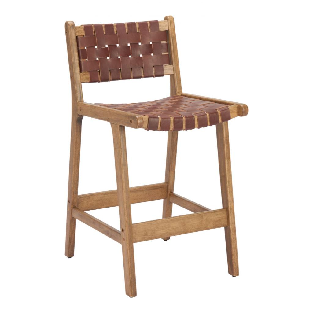 Zuo Modern Feder Brown Leather Counter Stool 2PC