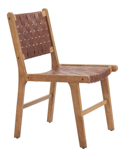 Zuo Modern Feder Brown Leather Dining Chair 2PC