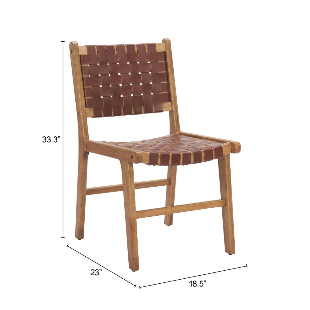 Zuo Modern Feder Brown Leather Dining Chair 2PC