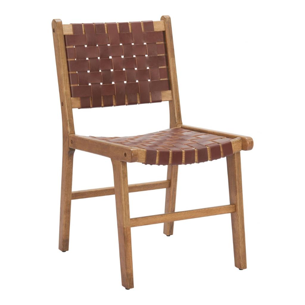 Zuo Modern Feder Brown Leather Dining Chair 2PC