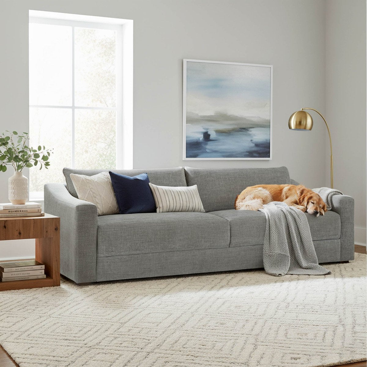 LH Home Felicity Scoop Arm Profile Fabric Sofa