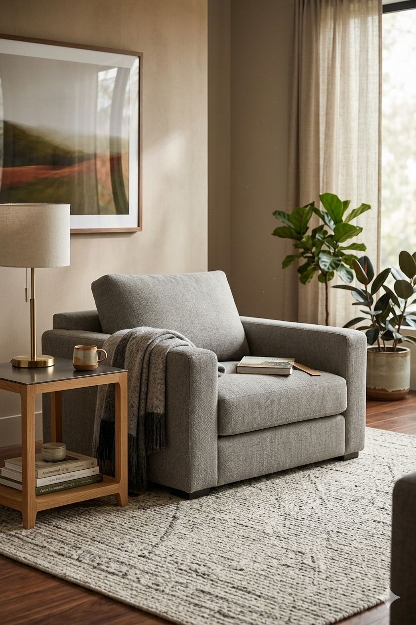 LOOMLAN Custom Upholstery Field Loose Seat Fabric & Leather Accent Chair