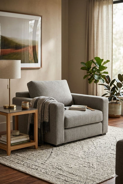 LOOMLAN Custom Upholstery Field Loose Seat Fabric & Leather Accent Chair
