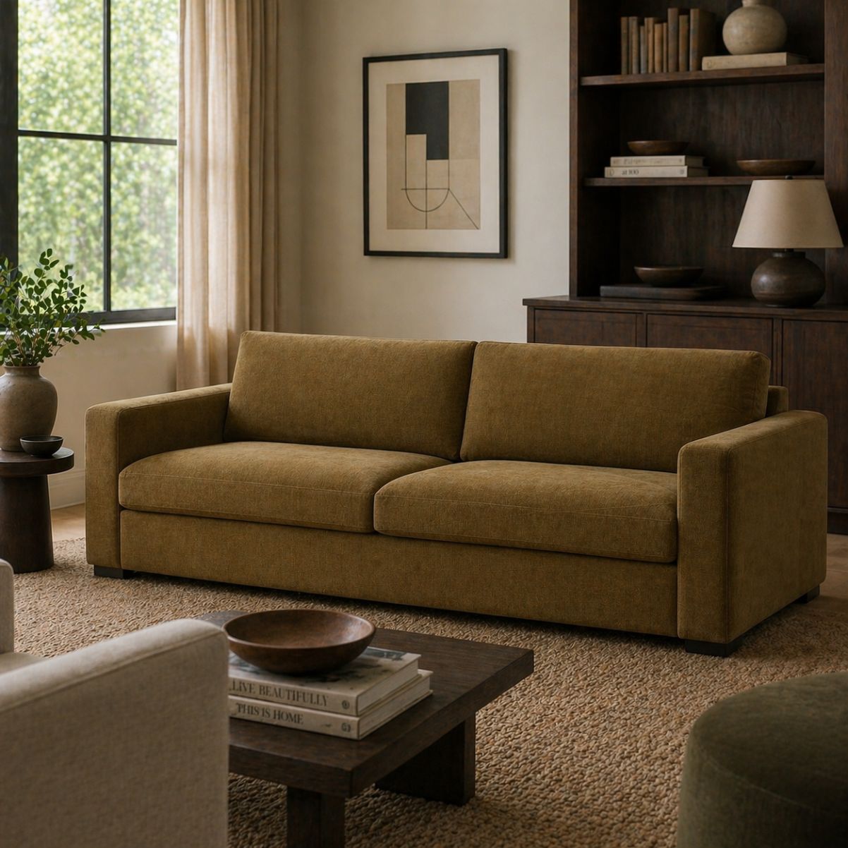 LOOMLAN Custom Upholstery Field Loose Seat Fabric & Leather Loveseat