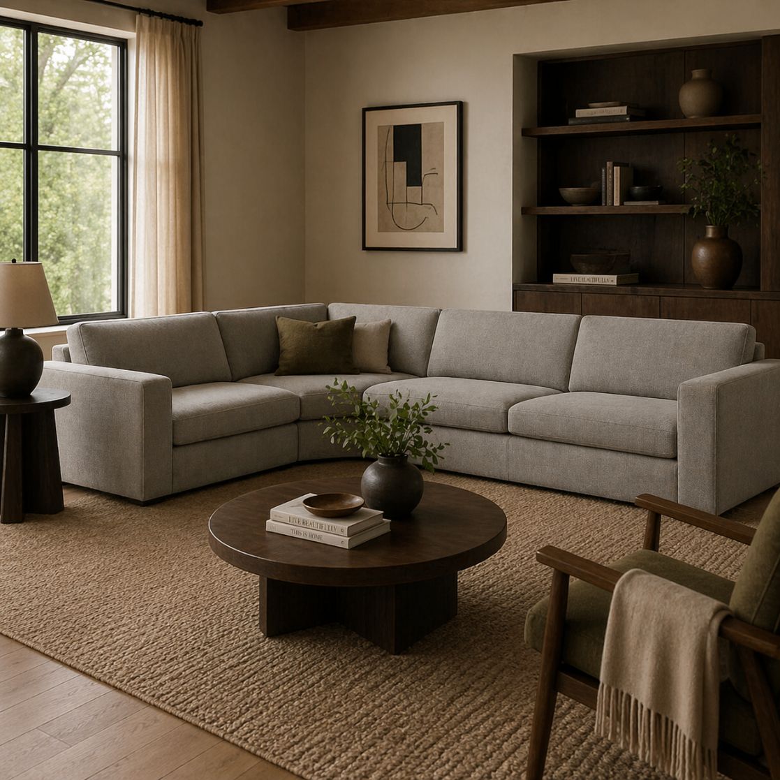 LOOMLAN Custom Upholstery Field Loose Seat Fabric & Leather Modular Sofa