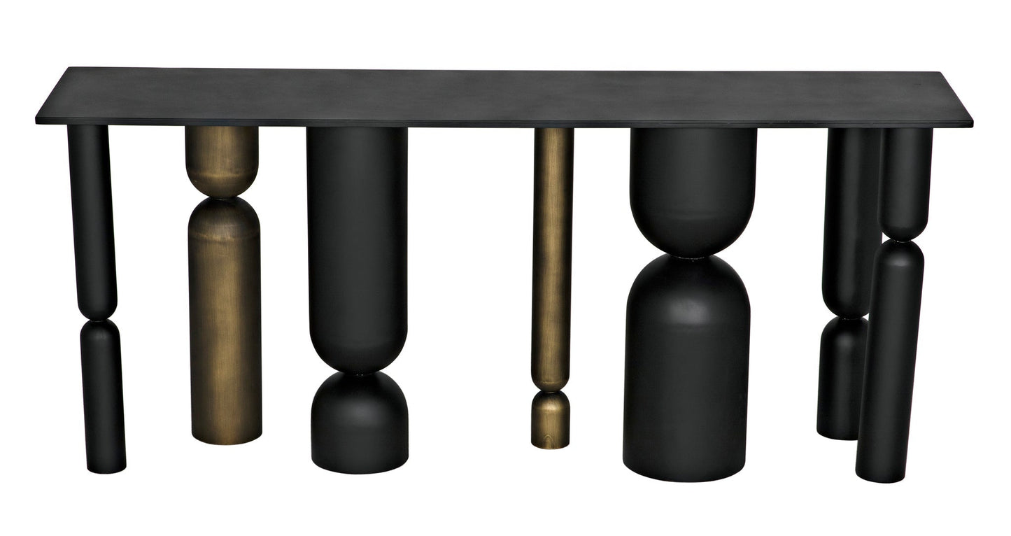 Figaro Console, Black Metal and Aged Brass Finish-Console Tables-Noir-Sideboards and Things