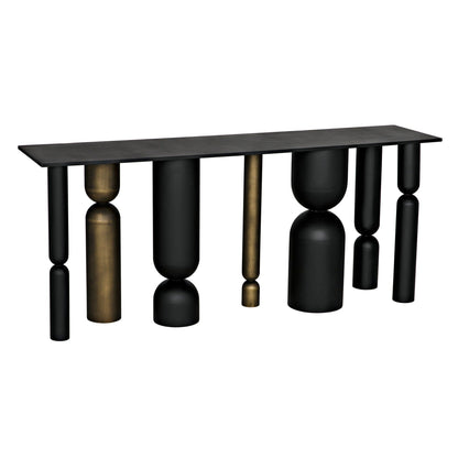 Figaro Console, Black Metal and Aged Brass Finish-Console Tables-Noir-Sideboards and Things