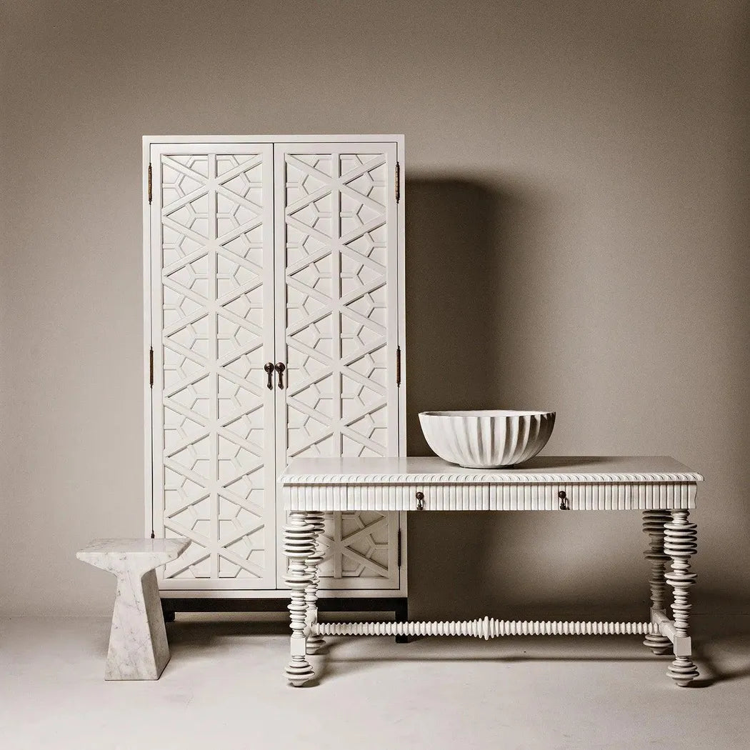 Noir Finn Marble White Square Side Table