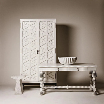Noir Finn Marble White Square Side Table