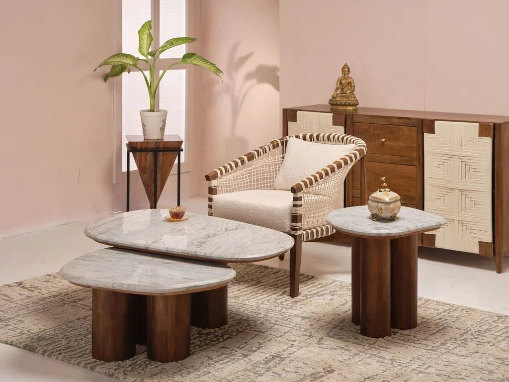 LOOMLAN Fiondra White Marble Top Coffee Table