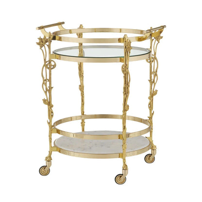 Fiore Brass Glass Top And Marble Shelf Bar Cart