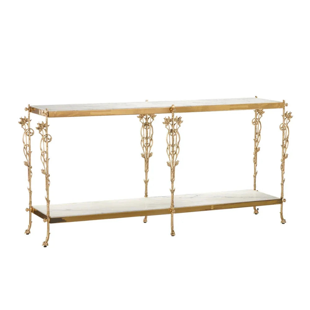 Fiore Elegant Brass Marble Top Console Table