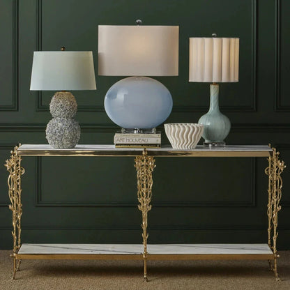 Fiore Elegant Brass Marble Top Console Table