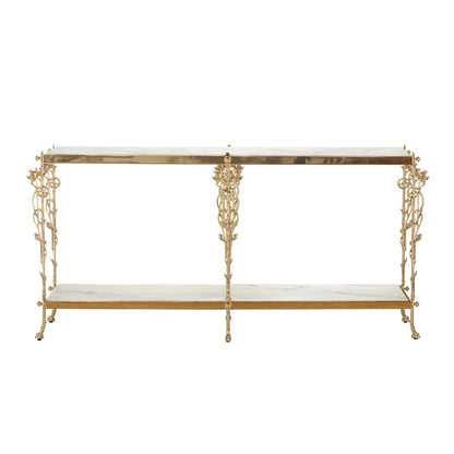 Fiore Elegant Brass Marble Top Console Table