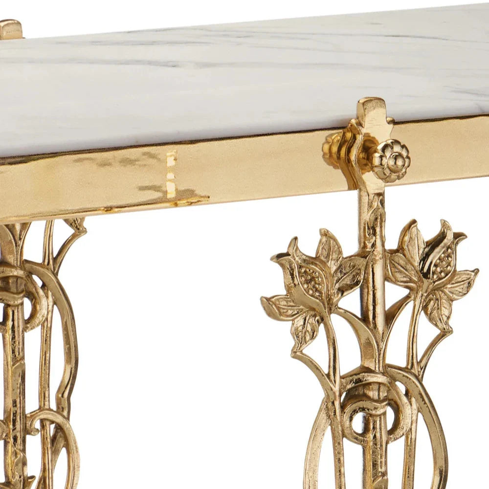 Fiore Elegant Brass Marble Top Console Table