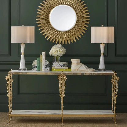 Fiore Elegant Brass Marble Top Console Table