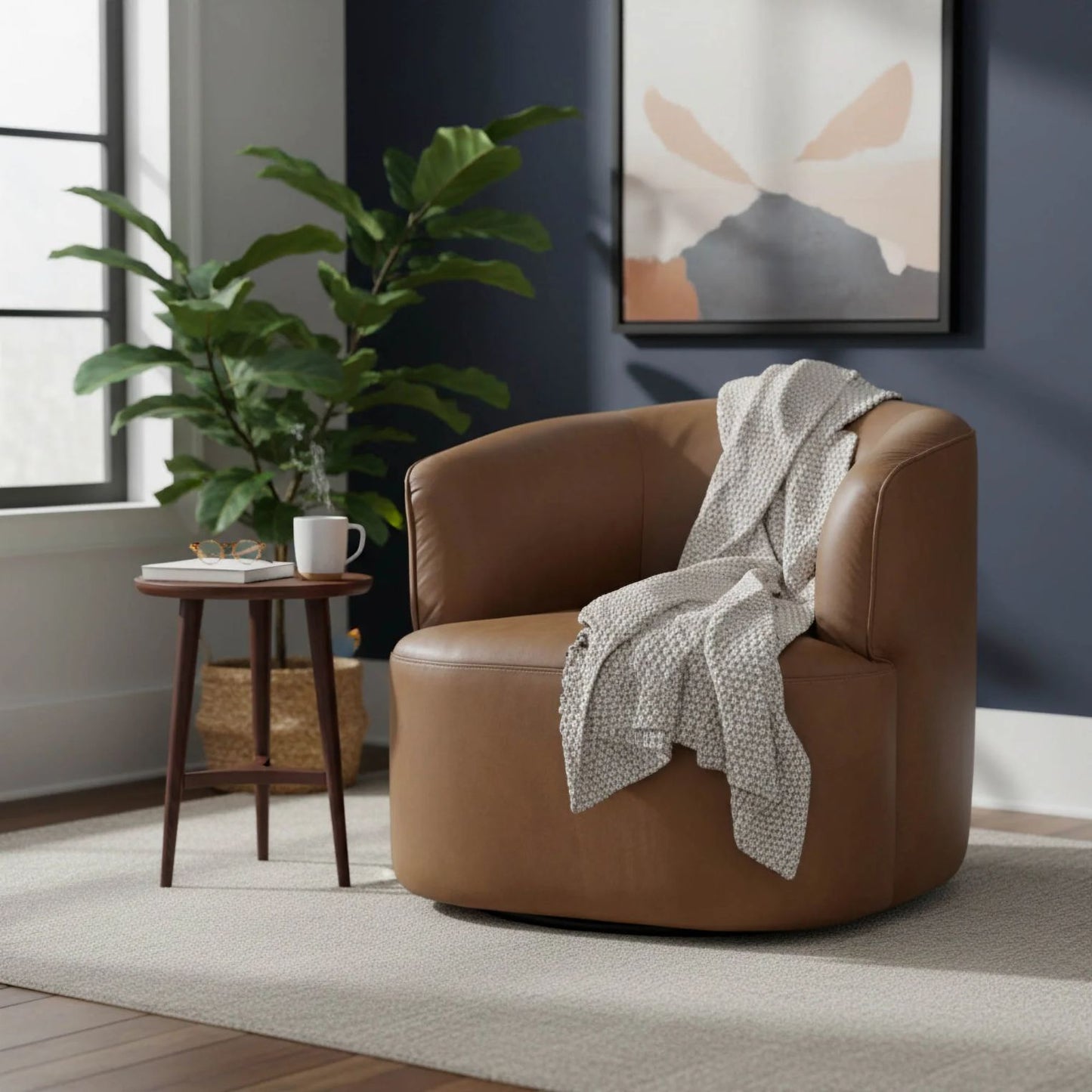 LH Home Fireside Top Grain Leather Swivel Club Chair