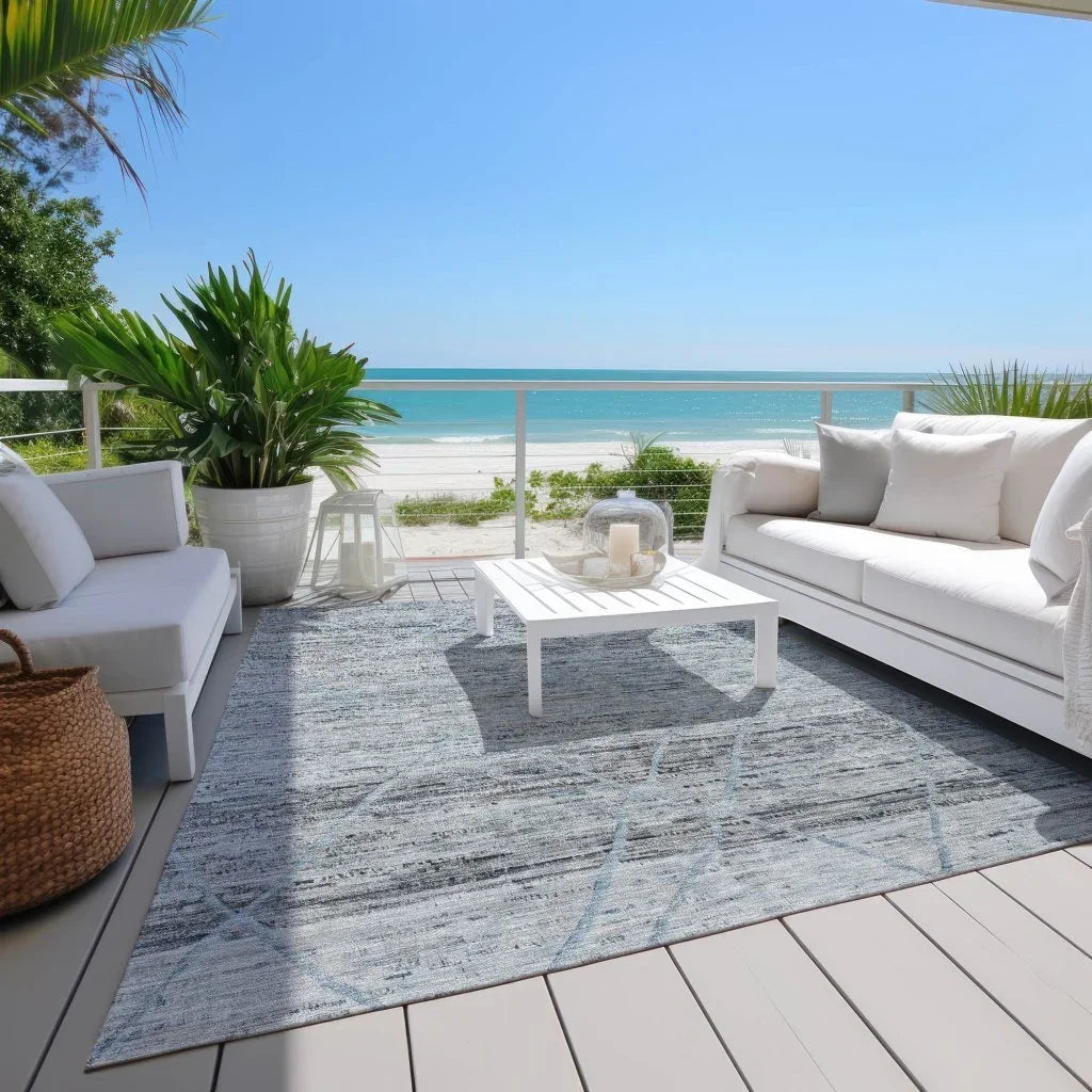 LOOMLAN Rugs Flamara Blue Washable Indoor-Outdoor Rug