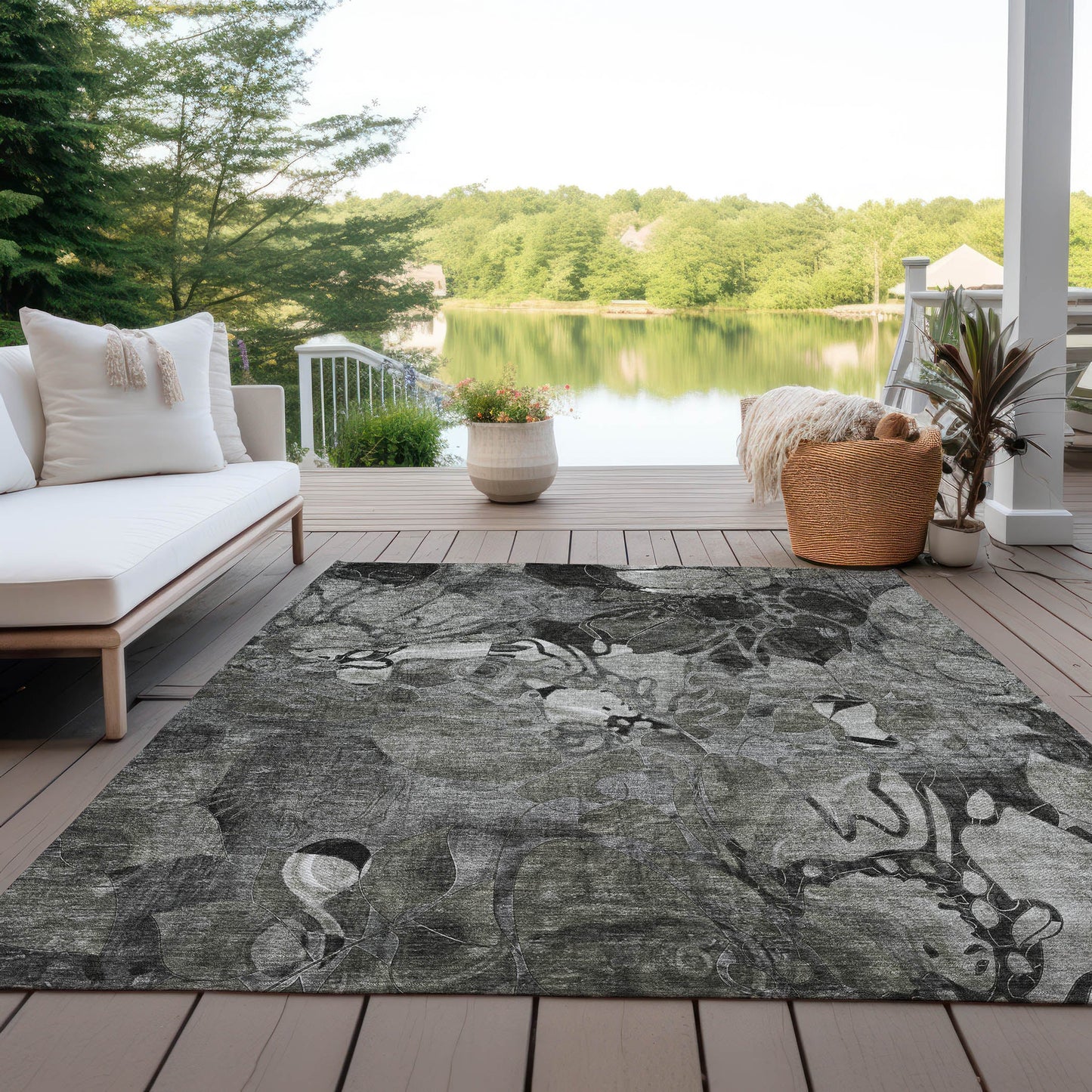 Addison Rugs Floral Grey Washable Indoor-Outdoor Rug