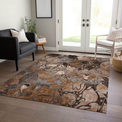 Addison Rugs Floral Orange Washable Indoor-Outdoor Rug