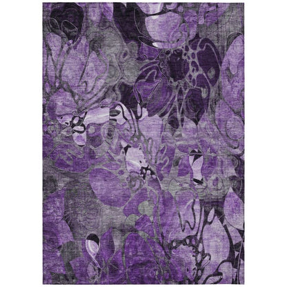 Addison Rugs Floral Purple Washable Indoor-Outdoor Rug with Matching Throw