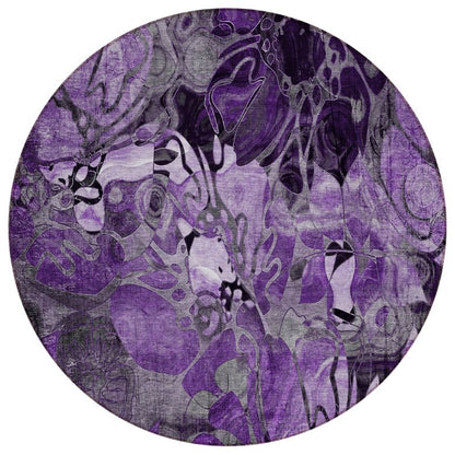 Addison Rugs Floral Purple Washable Indoor-Outdoor Rug with Matching Throw