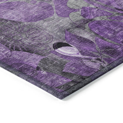 Addison Rugs Floral Purple Washable Indoor-Outdoor Rug with Matching Throw