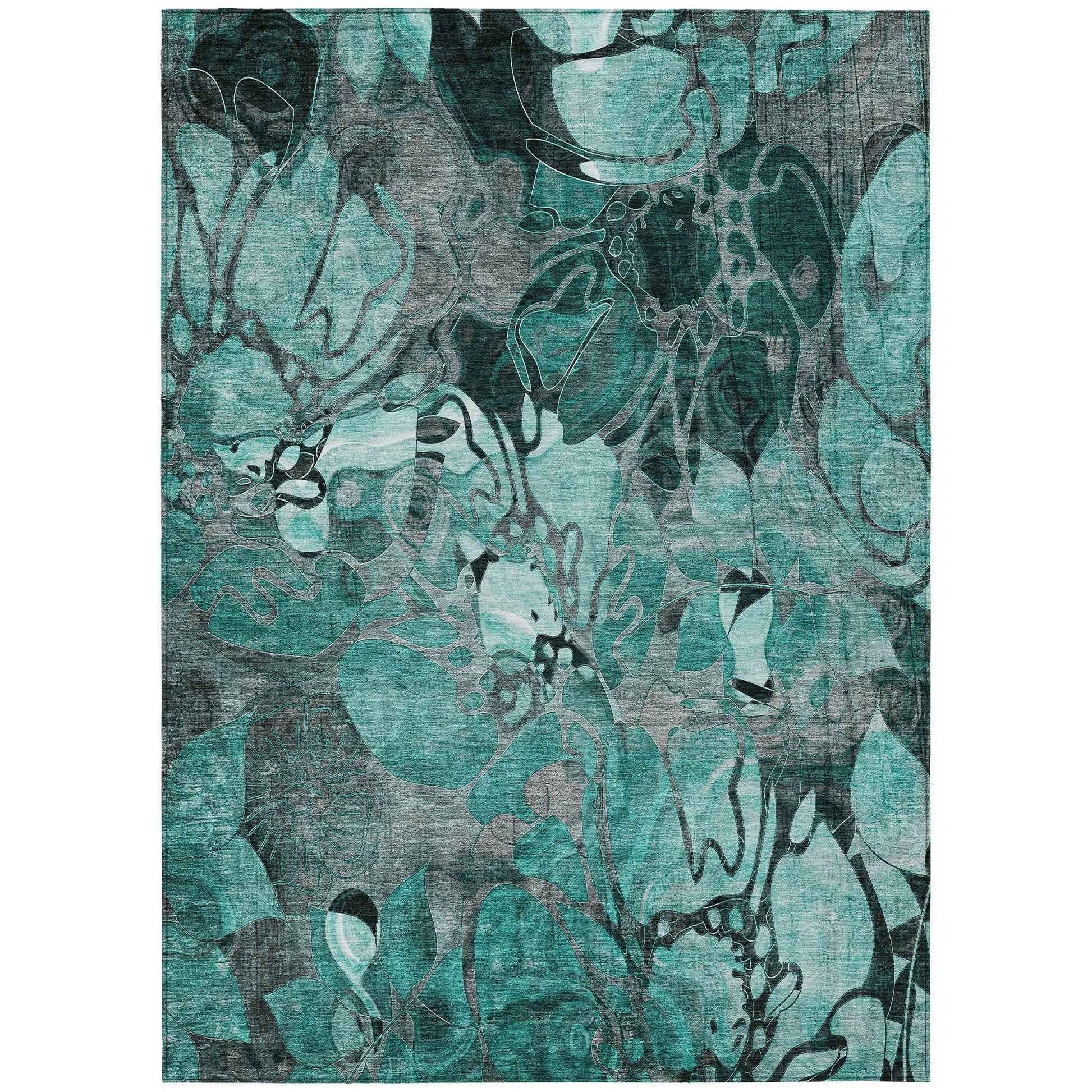 Addison Rugs Floral Teal Washable Indoor-Outdoor Rug