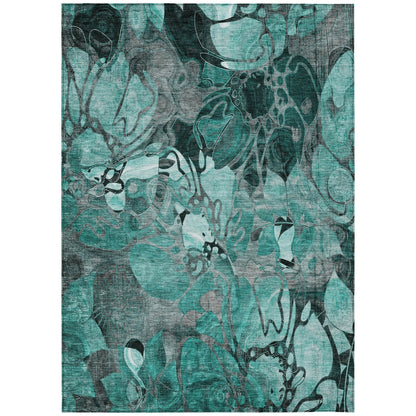 Addison Rugs Floral Teal Washable Indoor-Outdoor Rug